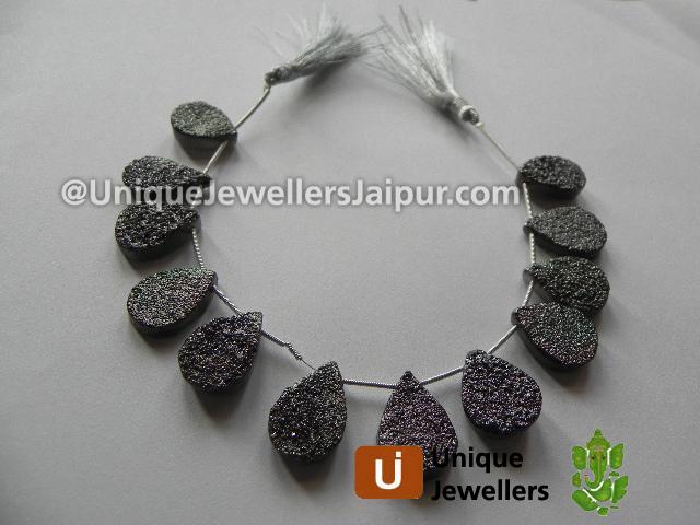 Platinum Drusy Faceted Pear Beads